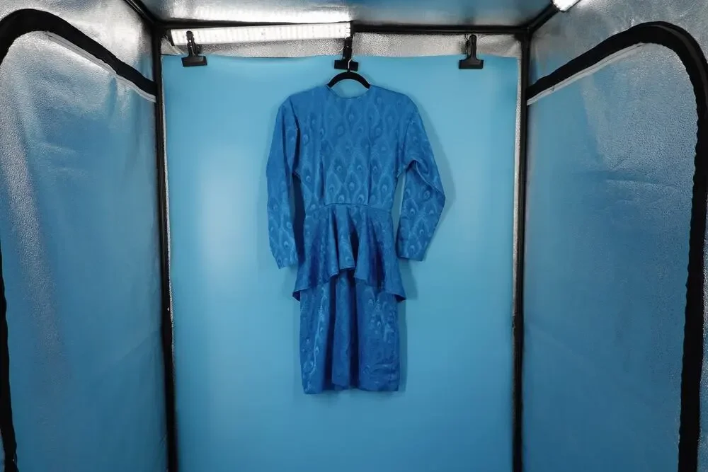 Vintage Blue Long sleeve Peplum Dress
